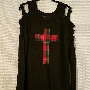 Black Sweater with Plaid Cross